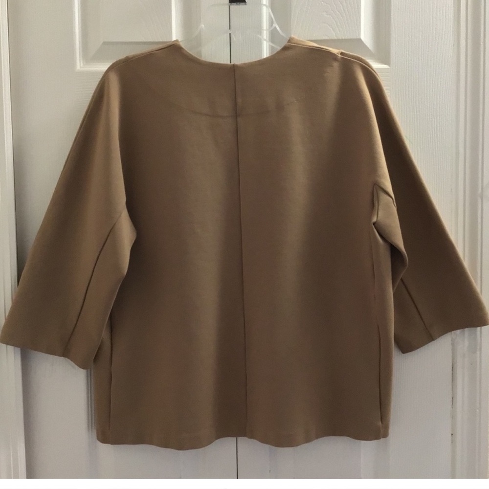 Oak + Fort Camel Boxy V-Neck Top Oversized 3/4 Sleeve Size L - Picture 3 of 8
